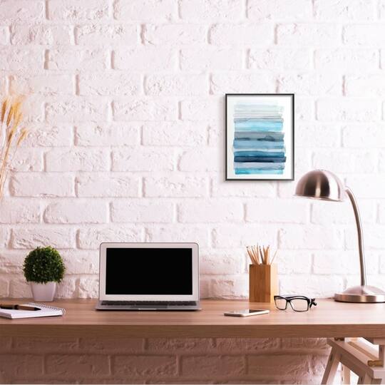 Stupell Industries Blue & Gray Ombre Abstract Lines Wall Art in Black Frame
